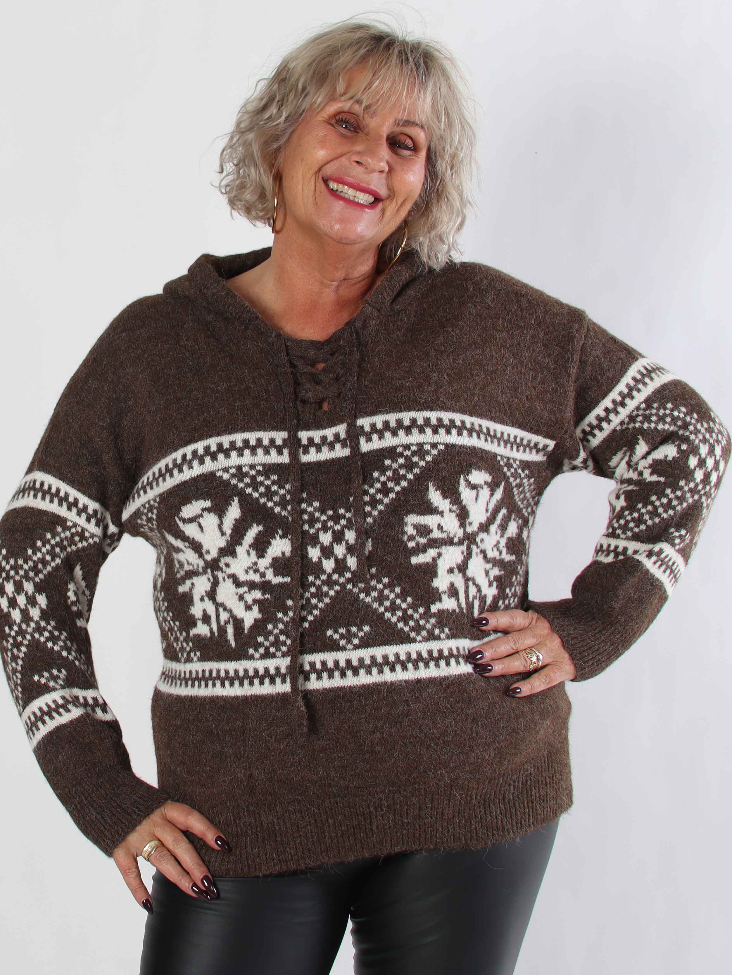 Veni - Hyggelig plus size uldstrik med snøre i udskæringen